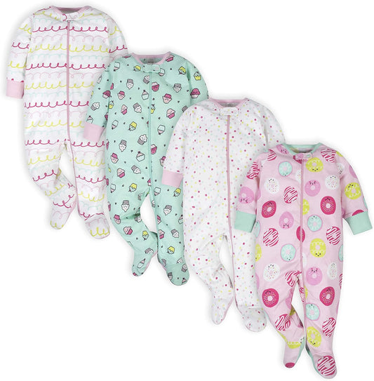 Baby Girls' 4-Pack Sleep 'N Play Footies Multi Pack